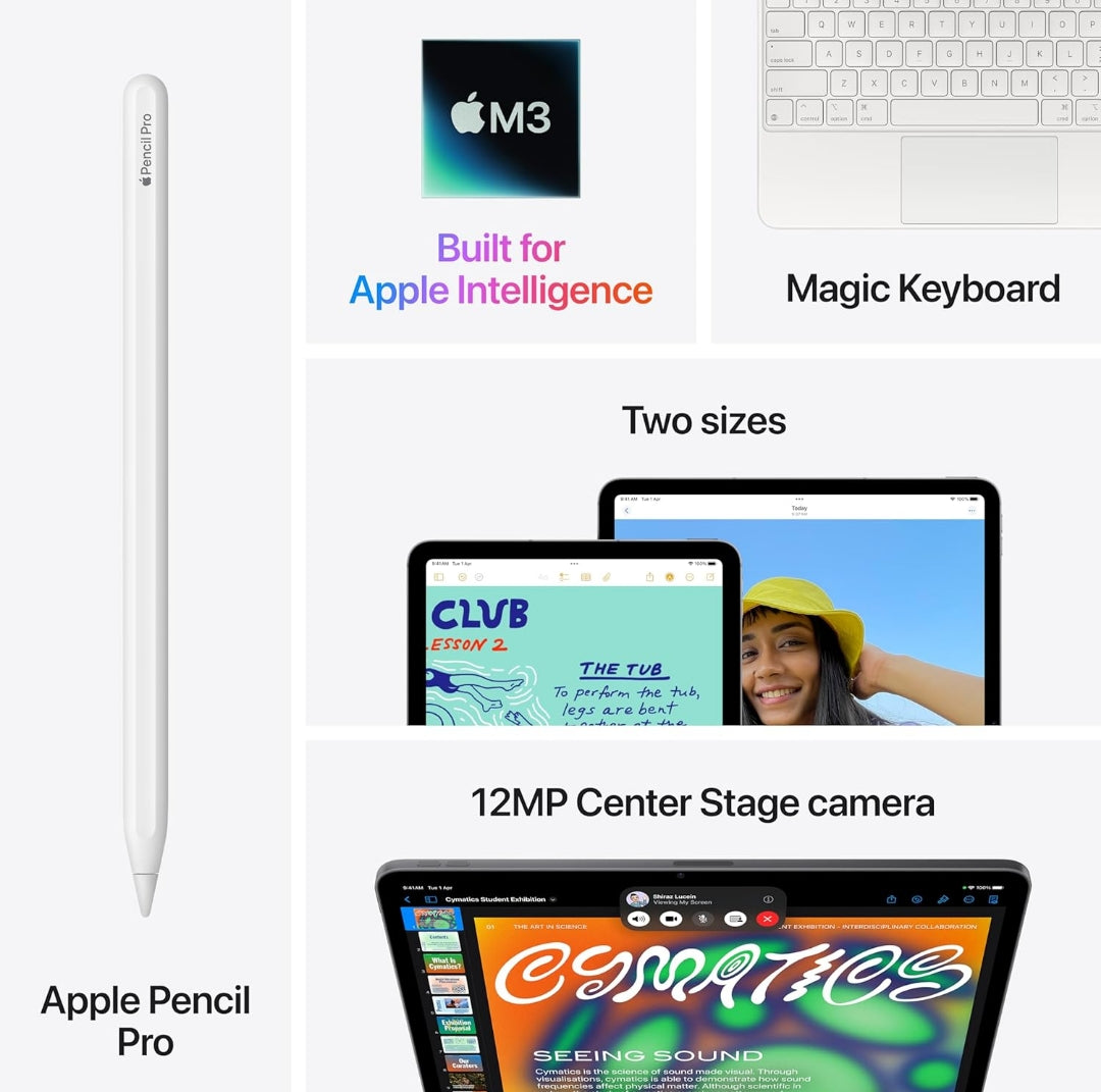 Apple iPad Air 13″ with M3 chip: Built for Apple Intelligence, Liquid Retina Display, 1TB, 12MP Front/Back Camera, Wi-Fi 6E + 5G Cellular, Touch ID, All-Day Battery Life — Space Gray